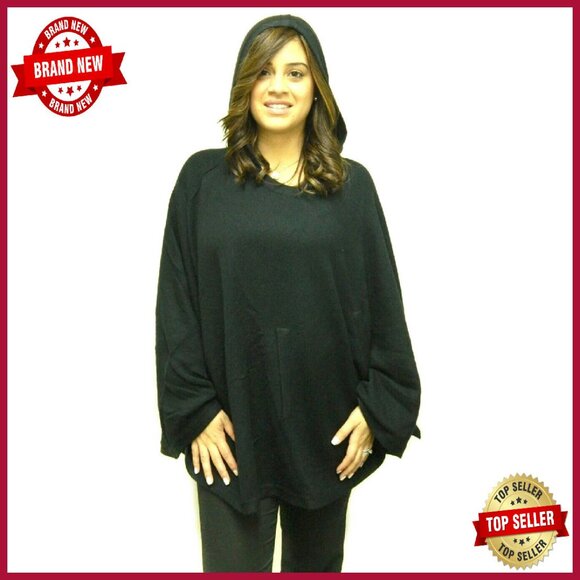 Cashmere Hooded Poncho Cape with Pockets Free Size